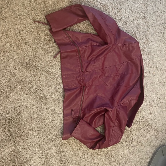LULUS Burgundy Vegan Leather Jacket - Picture 2 of 3